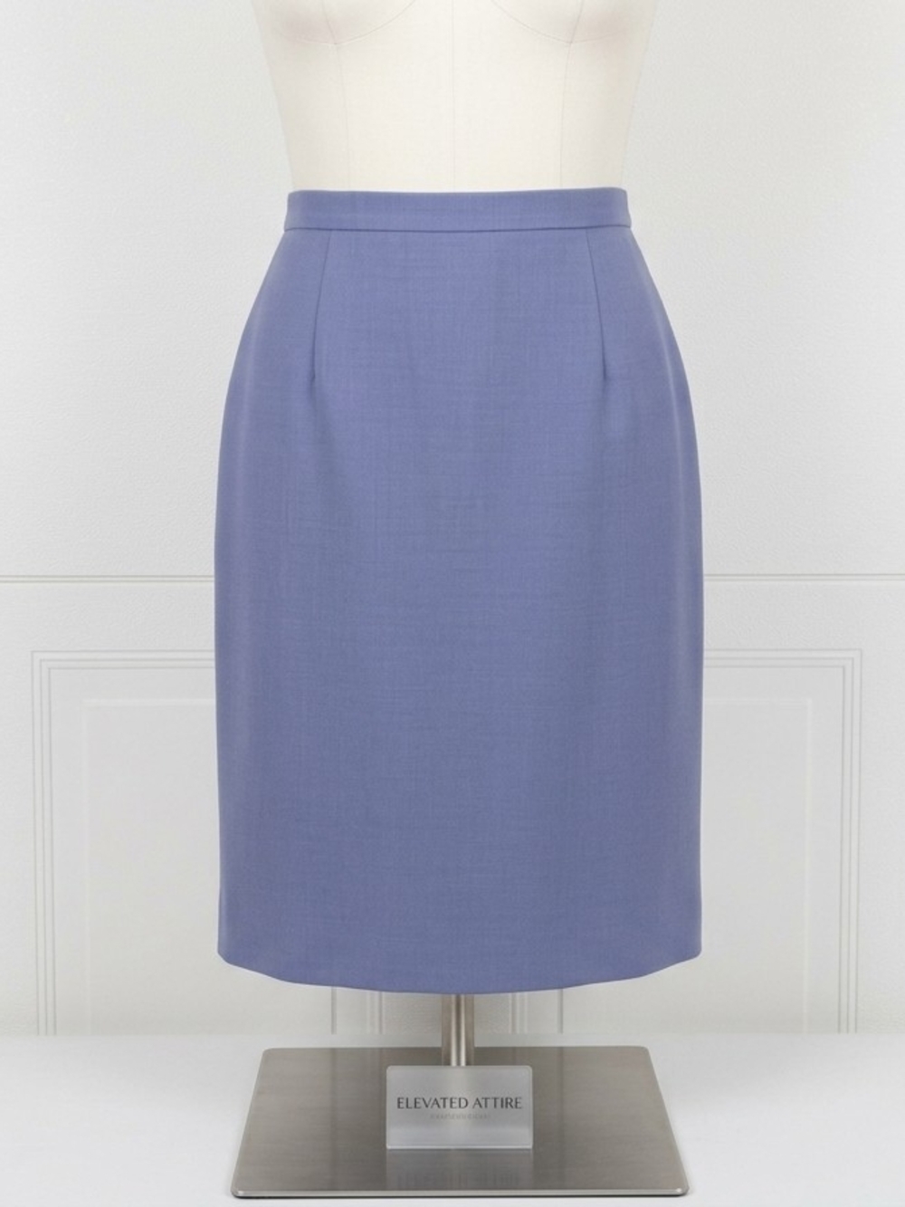Vintage Lands' End Women's Size 12 Periwinkle Blue 100% Wool A-Line Pencil Skirt